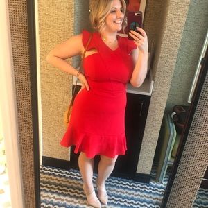 Chelsea28 High Neck Ruffle Sleeveless Cocktail Party Dress Red Large WORN ONCE!